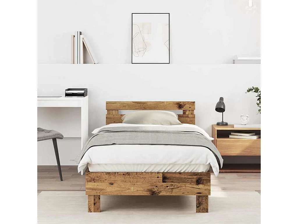 Lit simple | Lit adulte, enfant | Cadre de lit Bois Ancien 90x200 cm Bois d'ingénierie