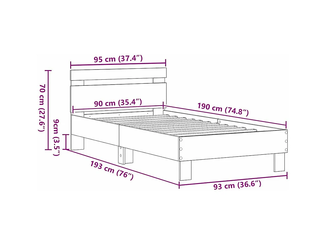 Lit simple | Lit adulte, enfant | Cadre de lit Chêne noir 90x190 cm Bois d'ingénierie