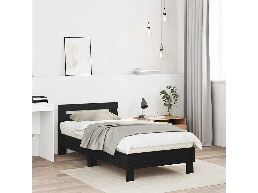 Lit simple | Lit adulte, enfant | Cadre de lit Chêne noir 90x190 cm Bois d'ingénierie