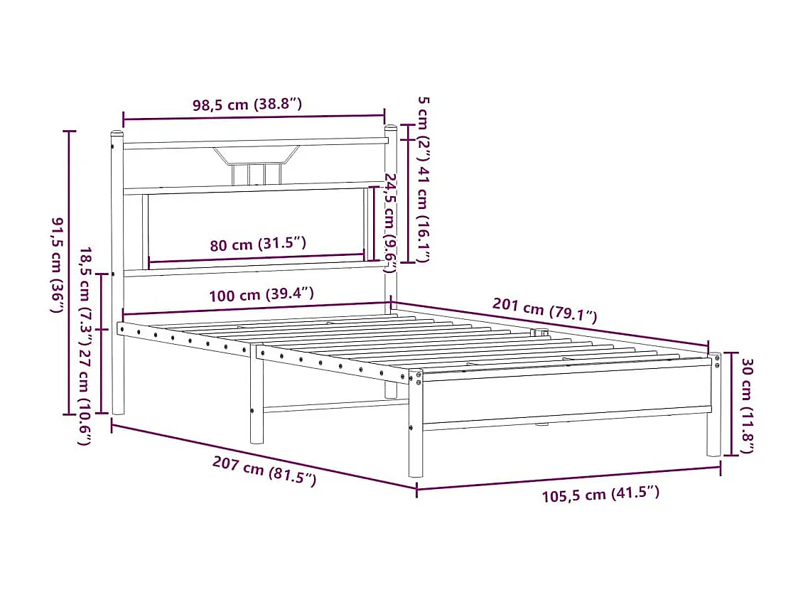Lit simple | Lit adulte, enfant | Cadre de lit chêne sonoma 100x200 cm