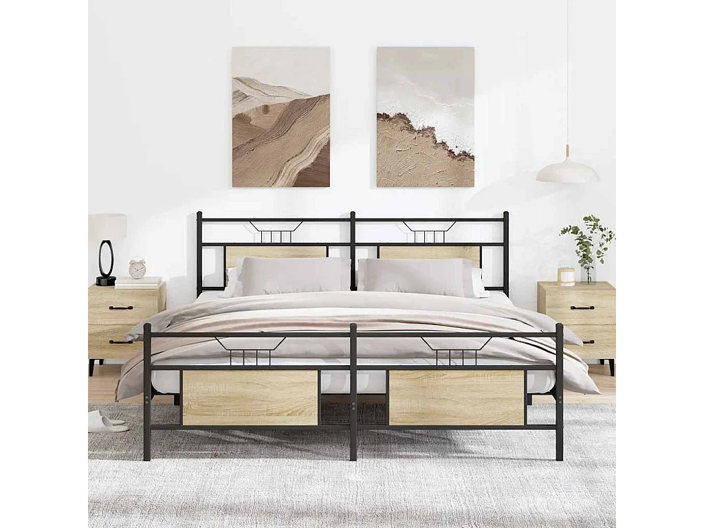 Lit double | Lit adulte | Cadre de lit en métal chêne sonoma 183x213 cm