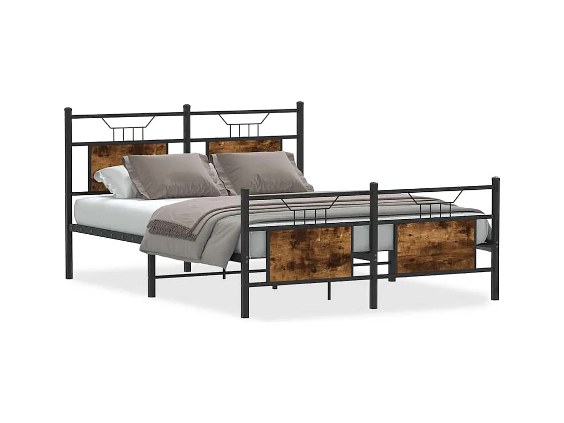 Lit double | Lit adulte | Cadre de lit chêne fumé 140x200 cm bois ingénierie