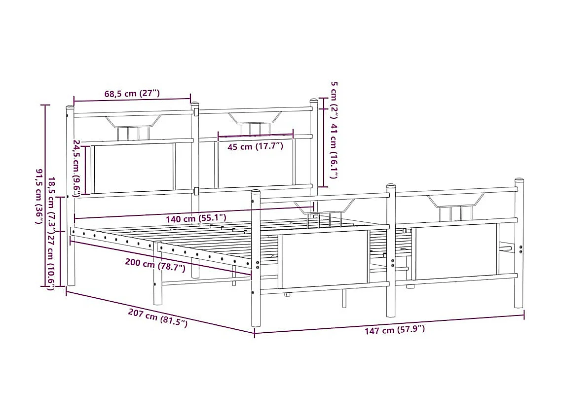 Lit double | Lit adulte | Cadre de lit chêne fumé 140x200 cm bois ingénierie