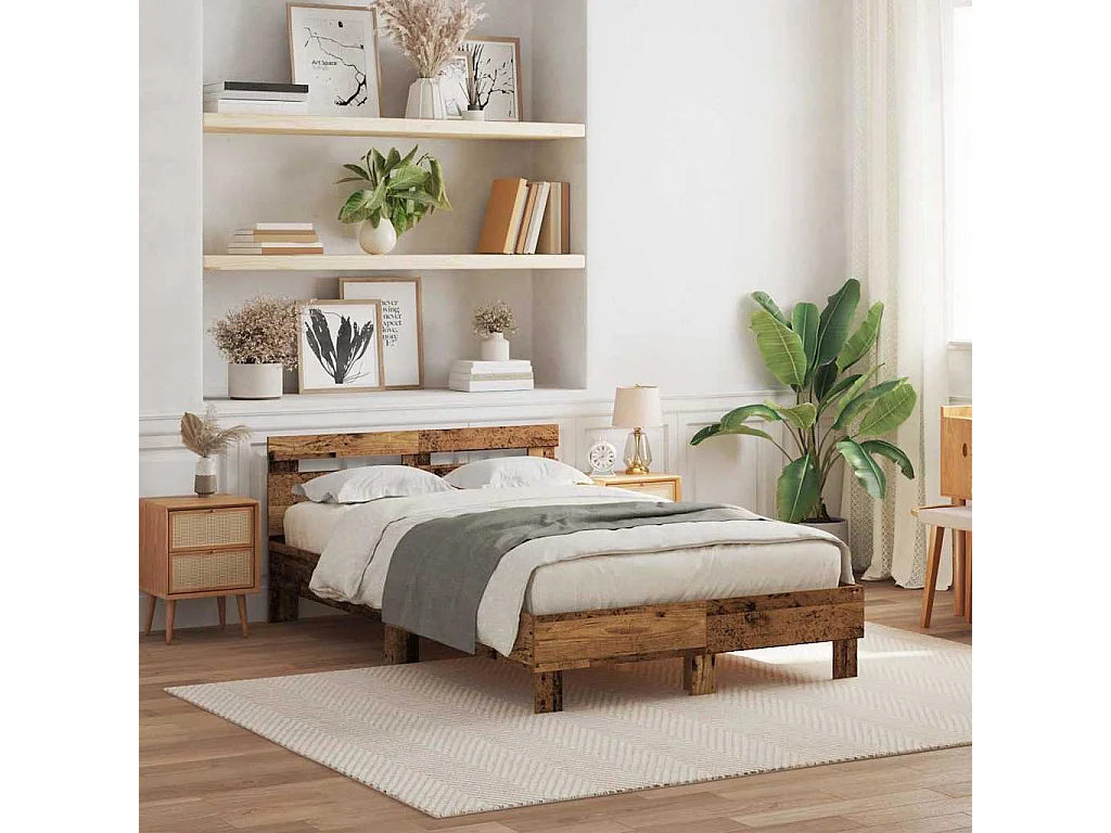 Lit simple | Lit adulte, enfant | Cadre de lit Bois ancien 120x190 cm Bois d'ingénierie