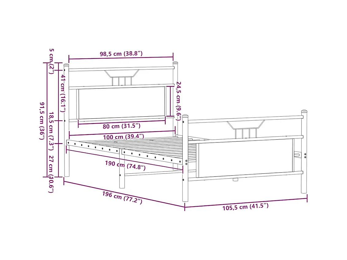 Lit simple | Lit adulte, enfant | Cadre de lit chêne fumé 100x190 cm bois ingénierie