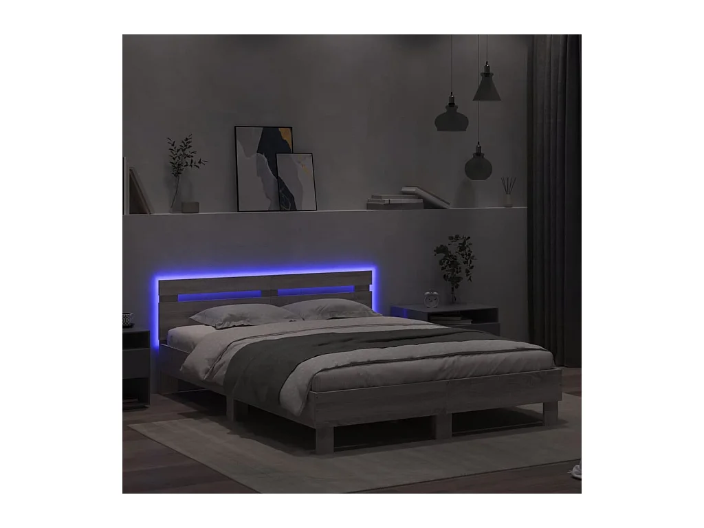 Lit double | Lit adulte | Cadre de lit avec LED sonoma gris 140x200 cm