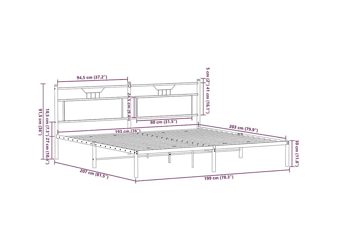 Lit double | Lit adulte | Cadre de lit chêne marron 193x203 cm