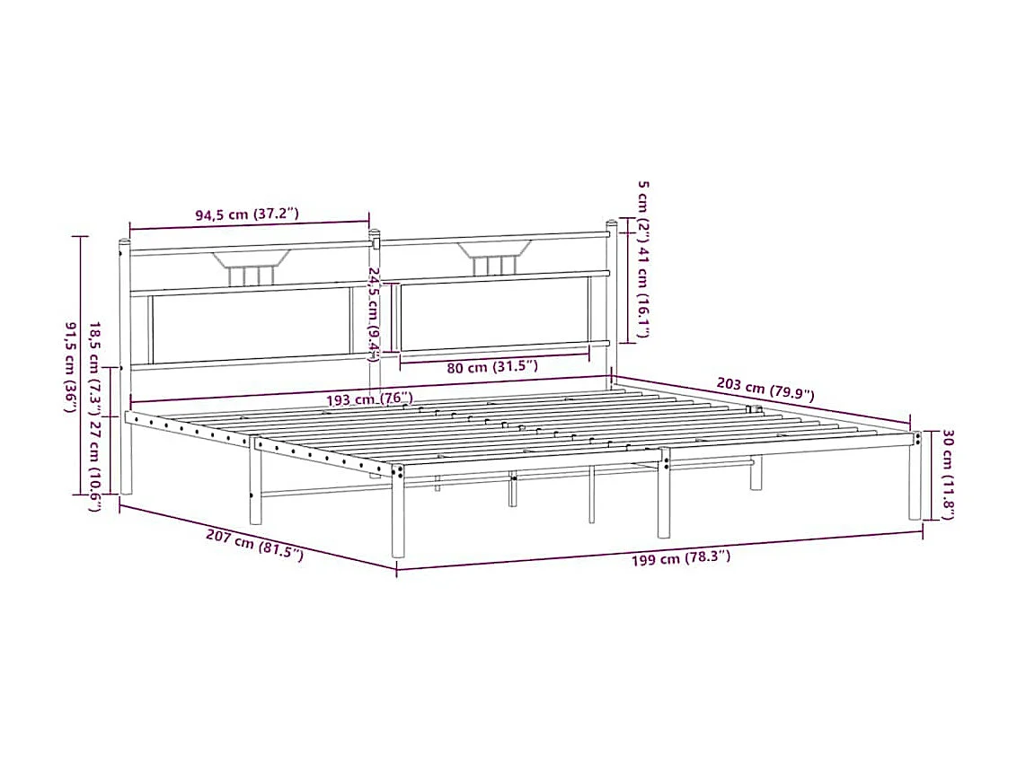 Lit double | Lit adulte | Cadre de lit chêne marron 193x203 cm