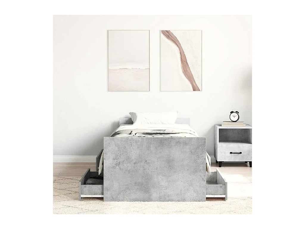 Lit simple | Lit adulte, enfant | Cadre de lit gris béton 90x190 cm