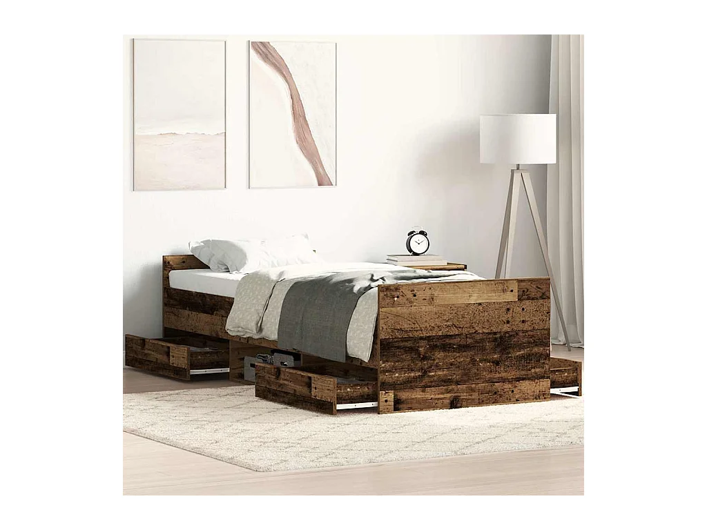 Lit simple | Lit adulte, enfant | Cadre de lit vieux bois 100x200 cm bois ingénierie