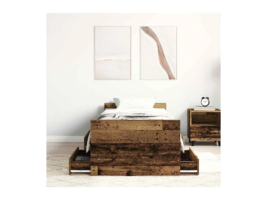 Lit simple | Lit adulte, enfant | Cadre de lit vieux bois 100x200 cm bois ingénierie