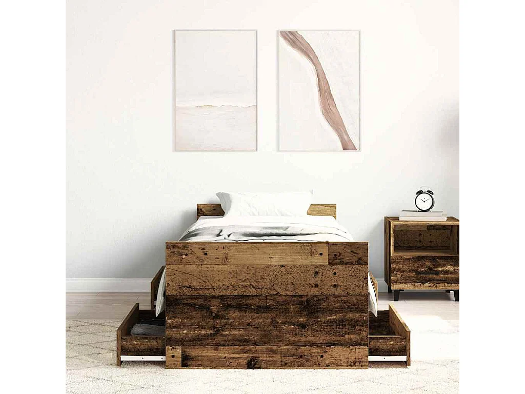 Lit simple | Lit adulte, enfant | Cadre de lit vieux bois 100x200 cm bois ingénierie
