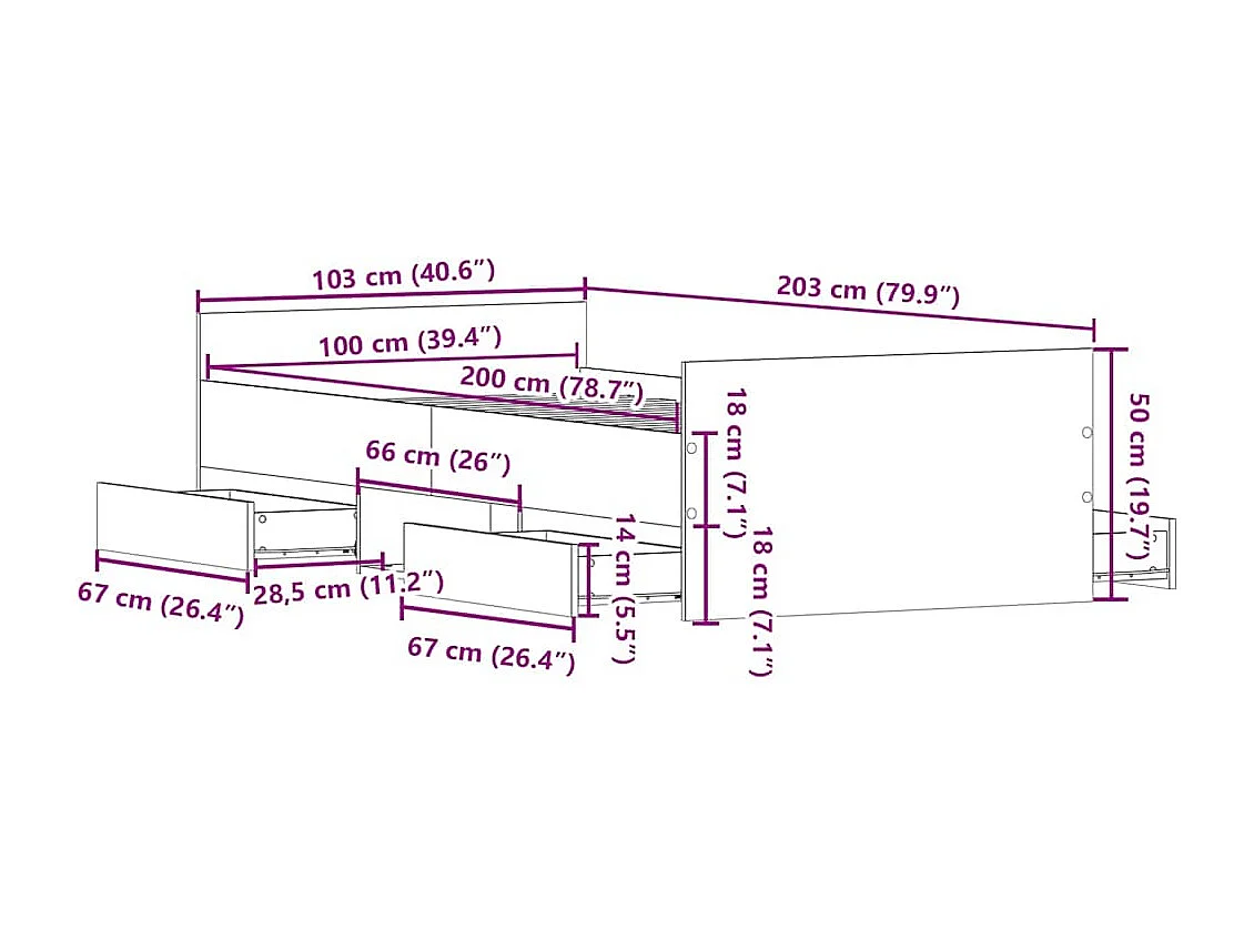 Lit simple | Lit adulte, enfant | Cadre de lit vieux bois 100x200 cm bois ingénierie