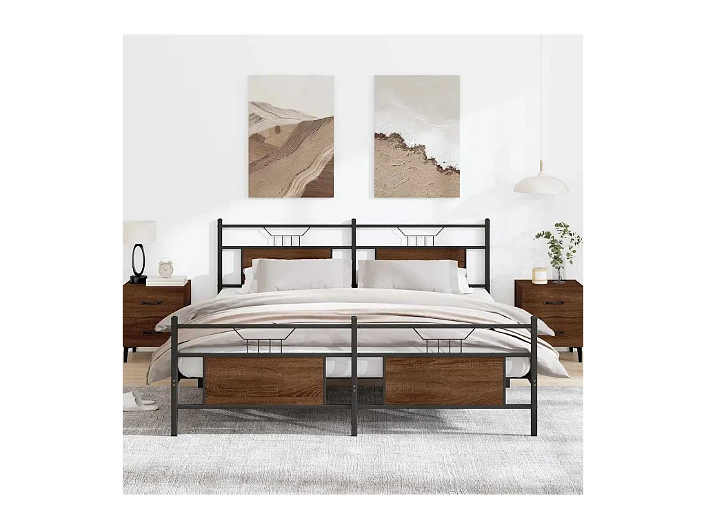 Lit double | Lit adulte | Cadre de lit en métal chêne marron 180x200 cm