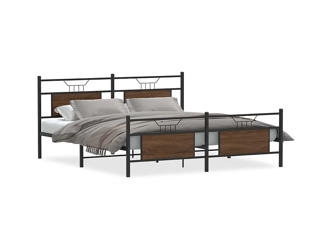 Lit double | Lit adulte | Cadre de lit en métal chêne marron 180x200 cm