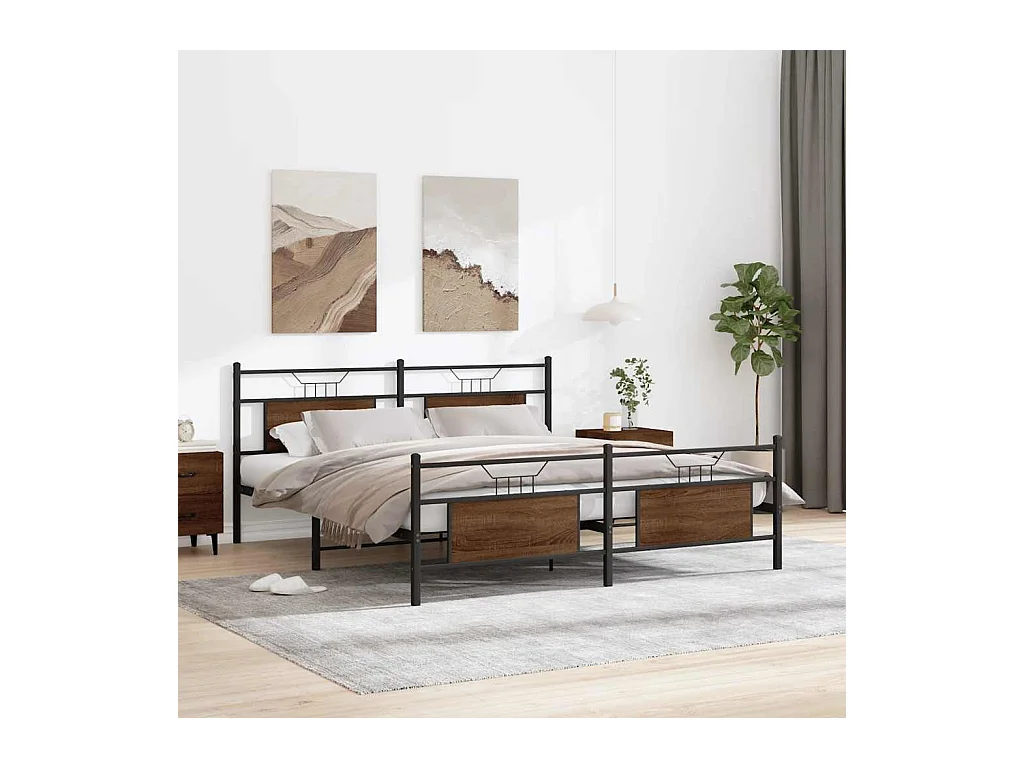 Lit double | Lit adulte | Cadre de lit en métal chêne marron 180x200 cm