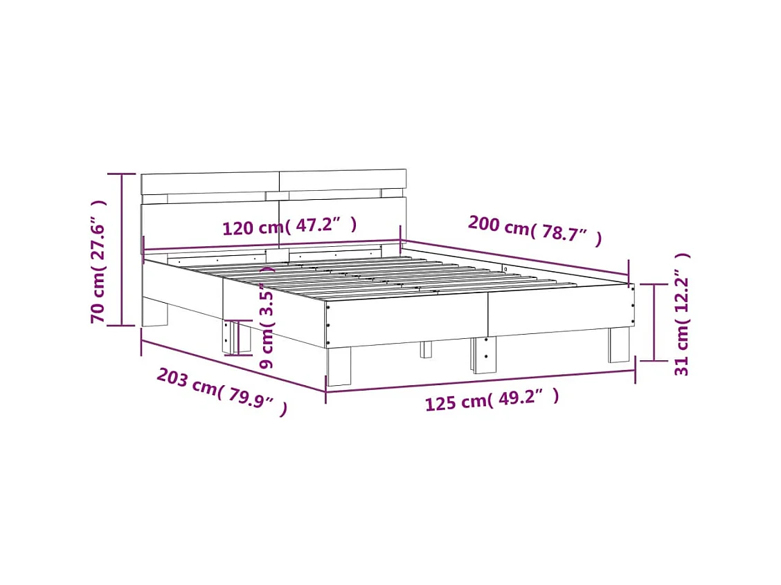 Lit simple | Lit adulte, enfant | Cadre de lit gris béton 120x200 cm