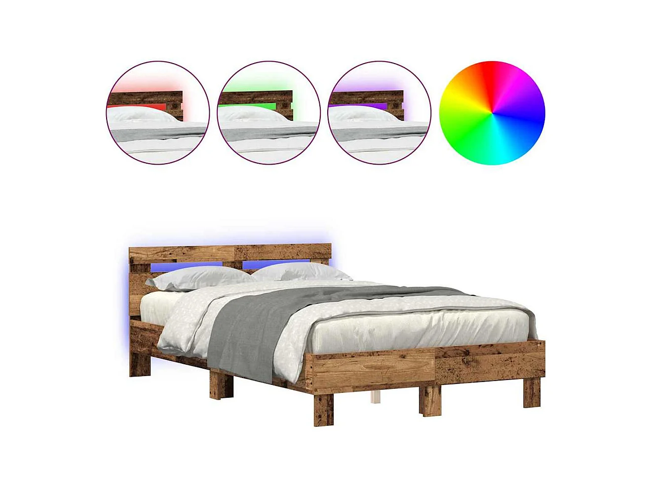 Lit double | Lit adulte | Cadre de lit Bois ancien 135x190 cm Bois d'ingénierie