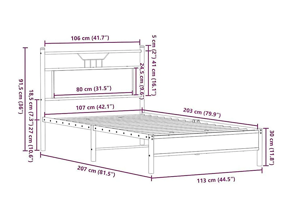 Lit simple | Lit adulte, enfant | Cadre de lit chêne marron 107x203 cm