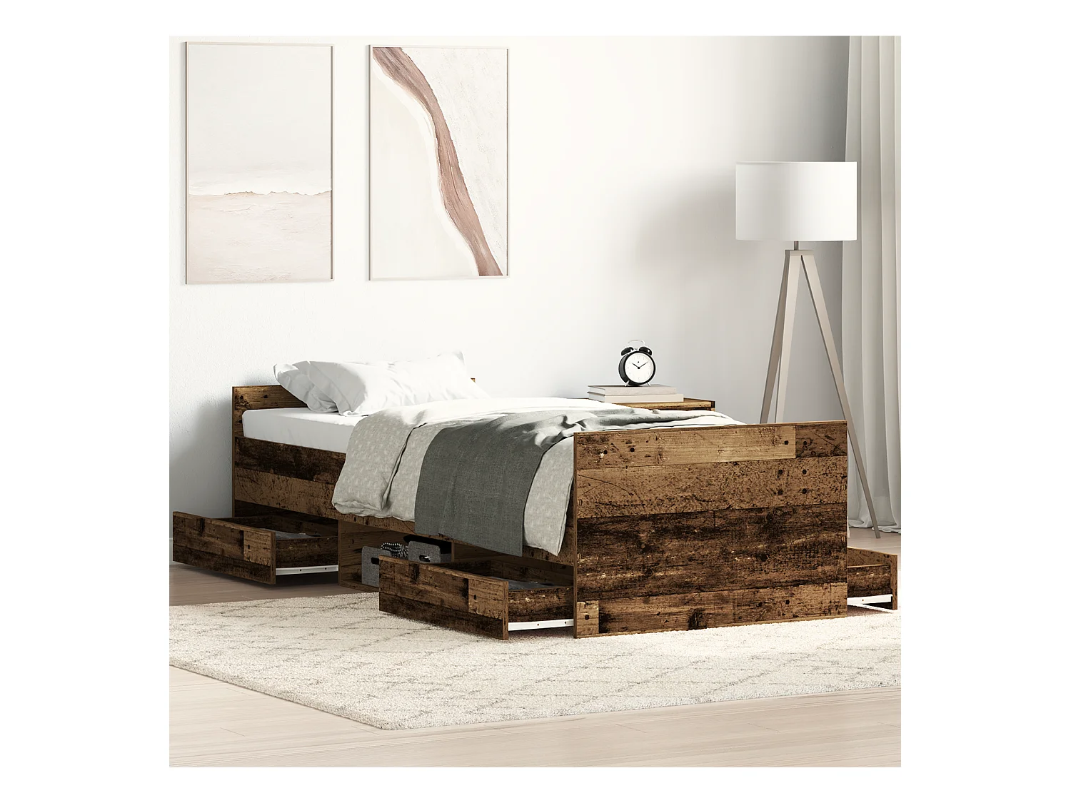 Lit simple | Lit adulte, enfant | Cadre de lit Bois ancien 75x190 cm Bois d'ingénierie