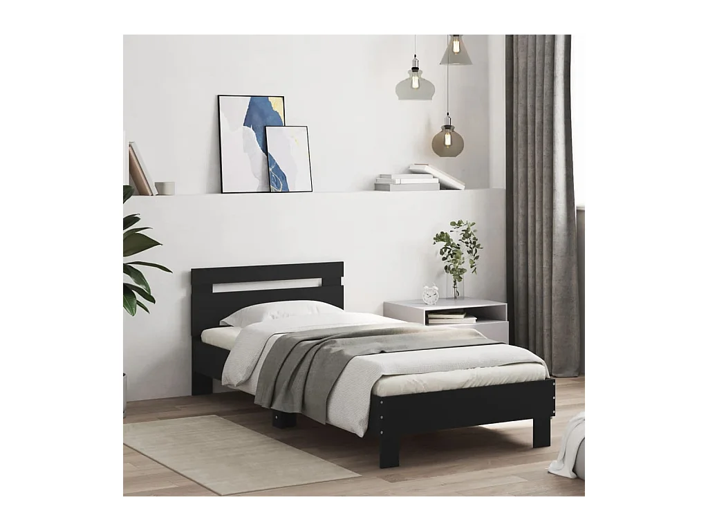 Lit simple | Lit adulte, enfant | Cadre de lit avec tête de lit noir 75x190 cm