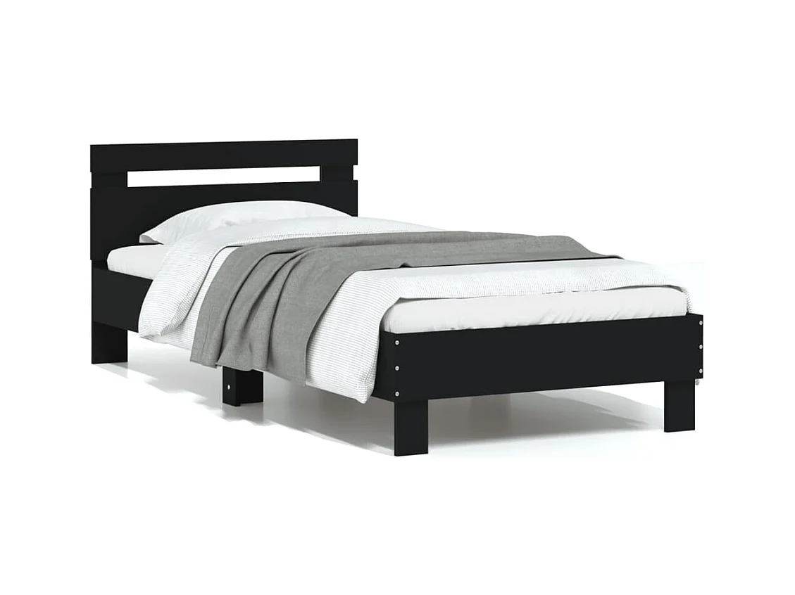 Lit simple | Lit adulte, enfant | Cadre de lit avec tête de lit noir 75x190 cm