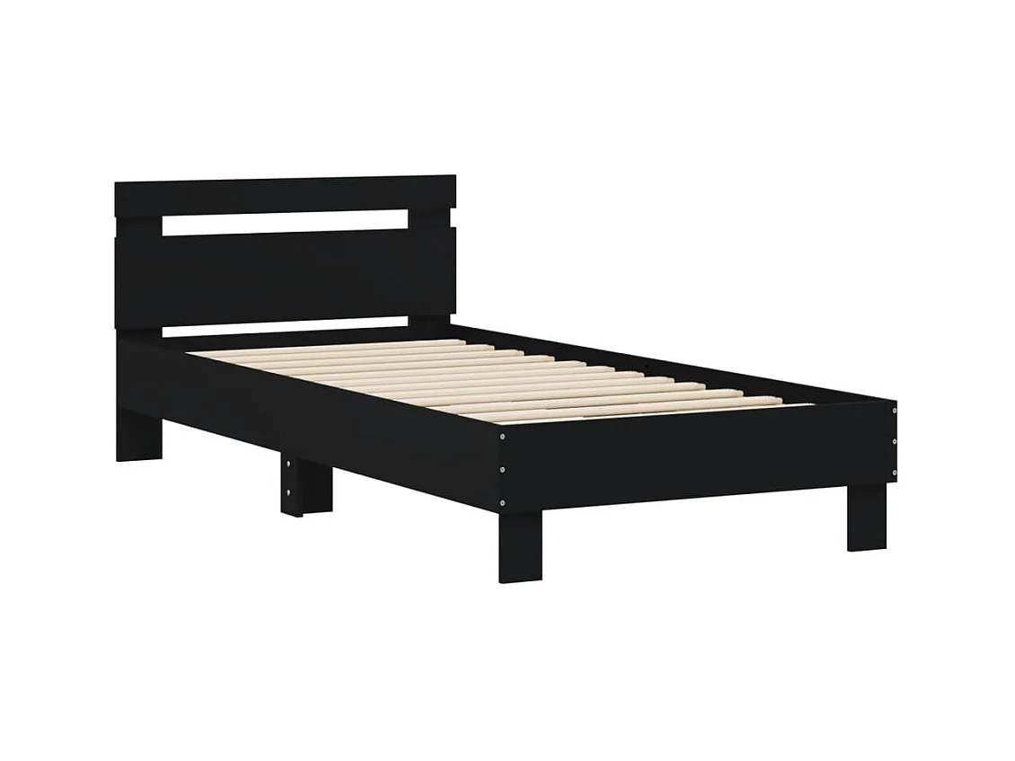 Lit simple | Lit adulte, enfant | Cadre de lit avec tête de lit noir 75x190 cm