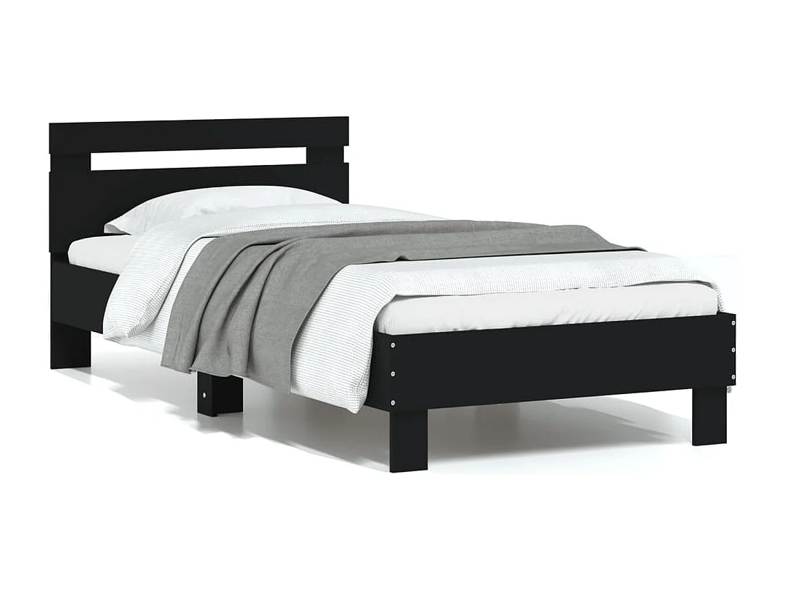 Lit simple | Lit adulte, enfant | Cadre de lit avec tête de lit noir 75x190 cm