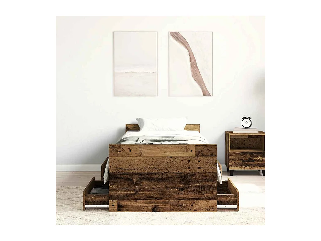 Lit simple | Lit adulte, enfant | Cadre de lit vieux bois 90x190 cm bois ingénierie