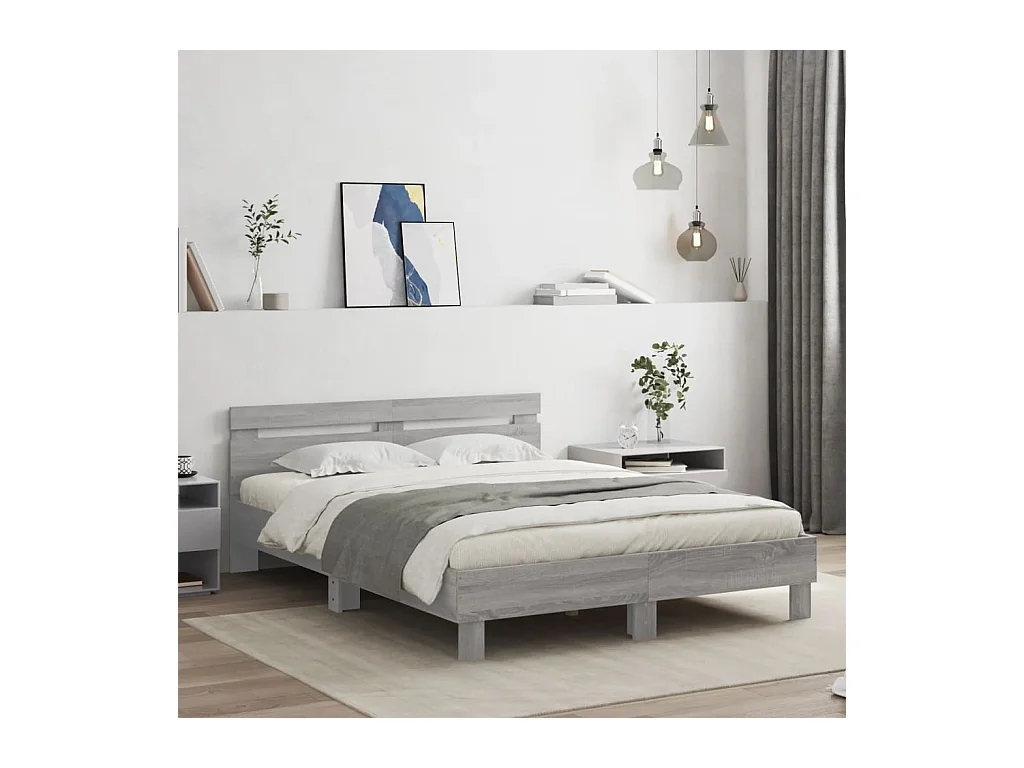 Lit double | Lit adulte | Cadre de lit sonoma gris 140x200 cm