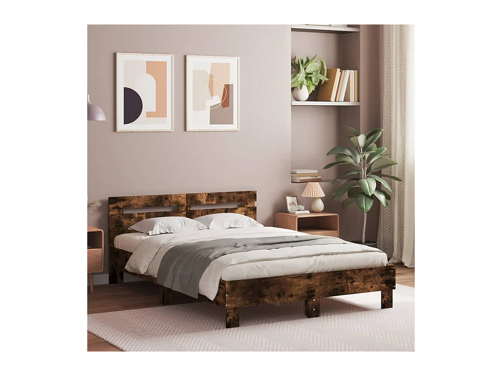 Lit simple | Lit adulte, enfant | Cadre de lit avec LED chêne fumé 120x200 cm