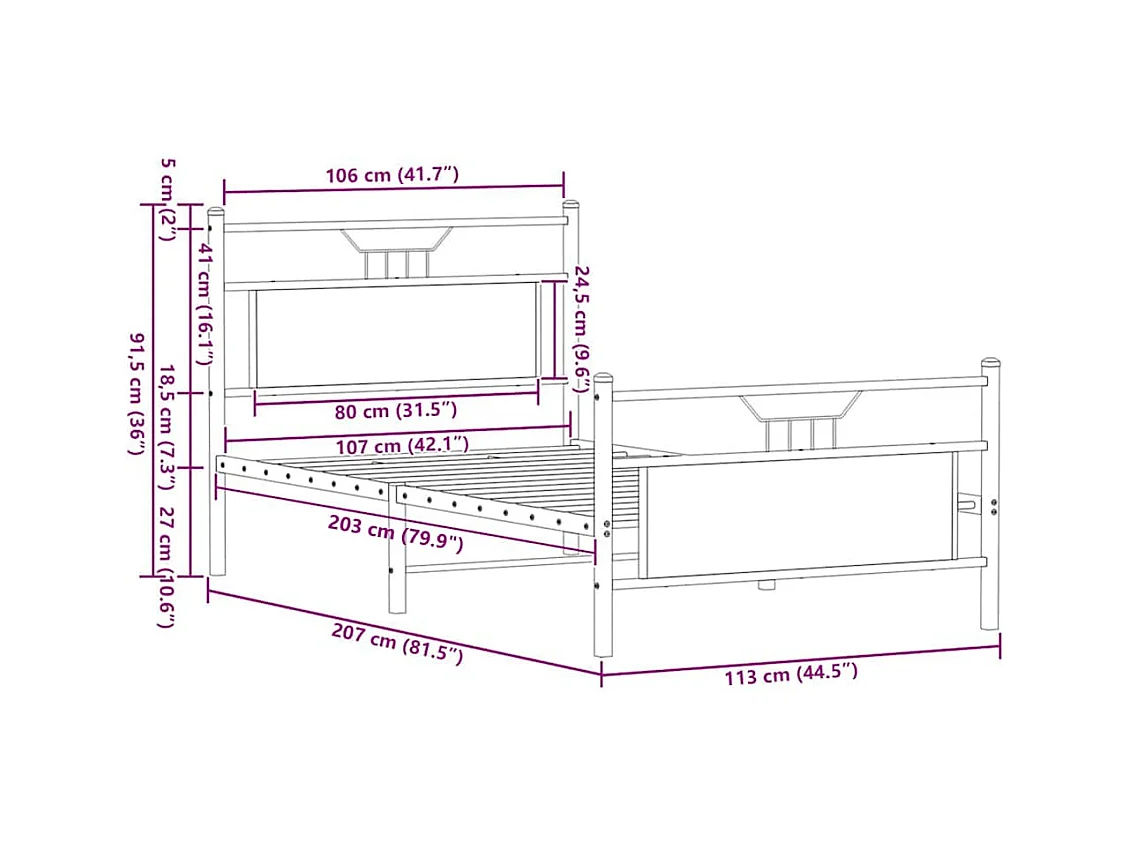 Lit simple | Lit adulte, enfant | Cadre de lit chêne marron 107x203 cm