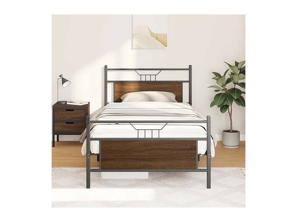Lit simple | Lit adulte, enfant | Cadre de lit chêne marron 107x203 cm