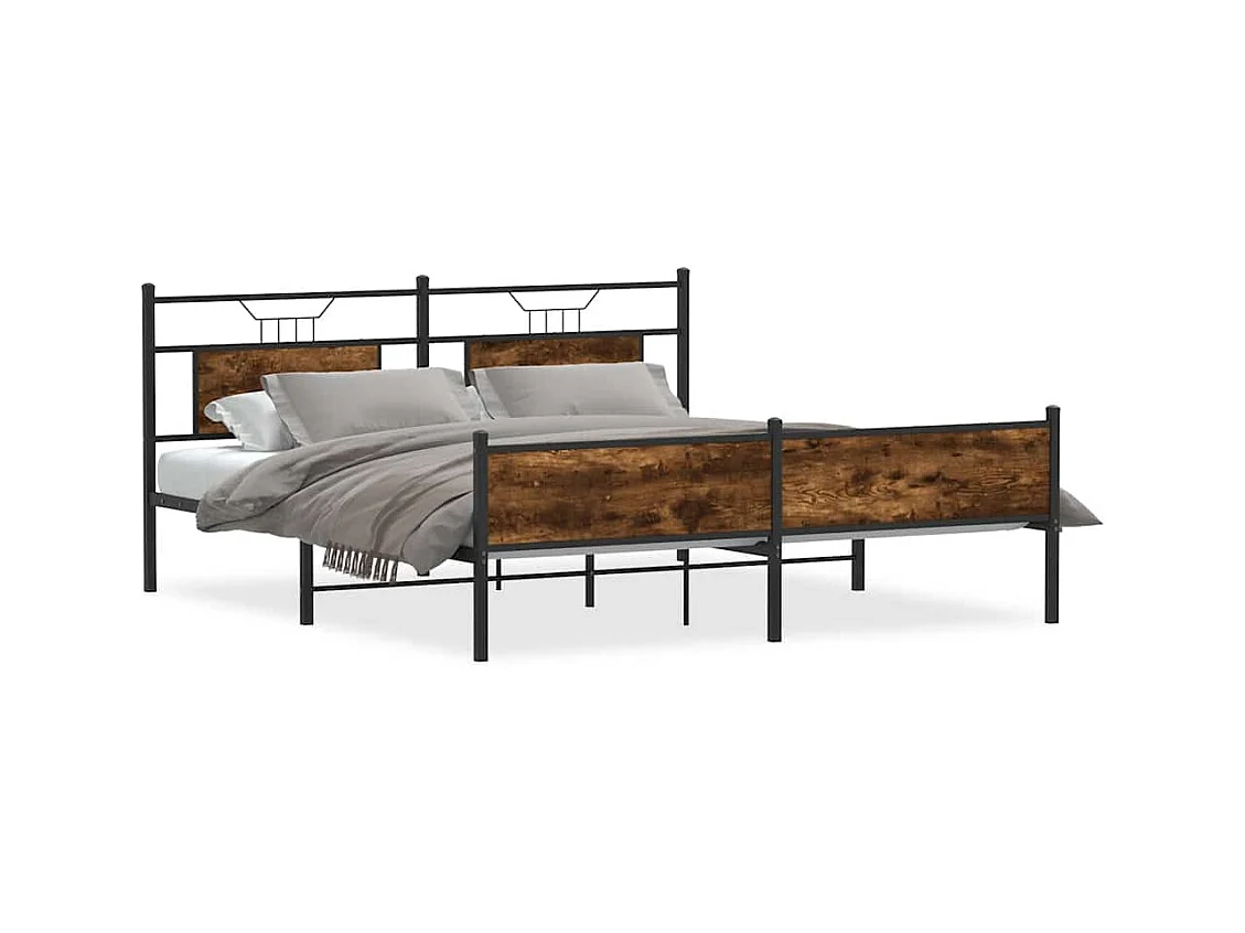 Lit double | Lit adulte | Cadre de lit en métal chêne fumé 183x213 cm