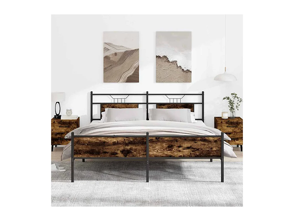 Lit double | Lit adulte | Cadre de lit en métal chêne fumé 183x213 cm