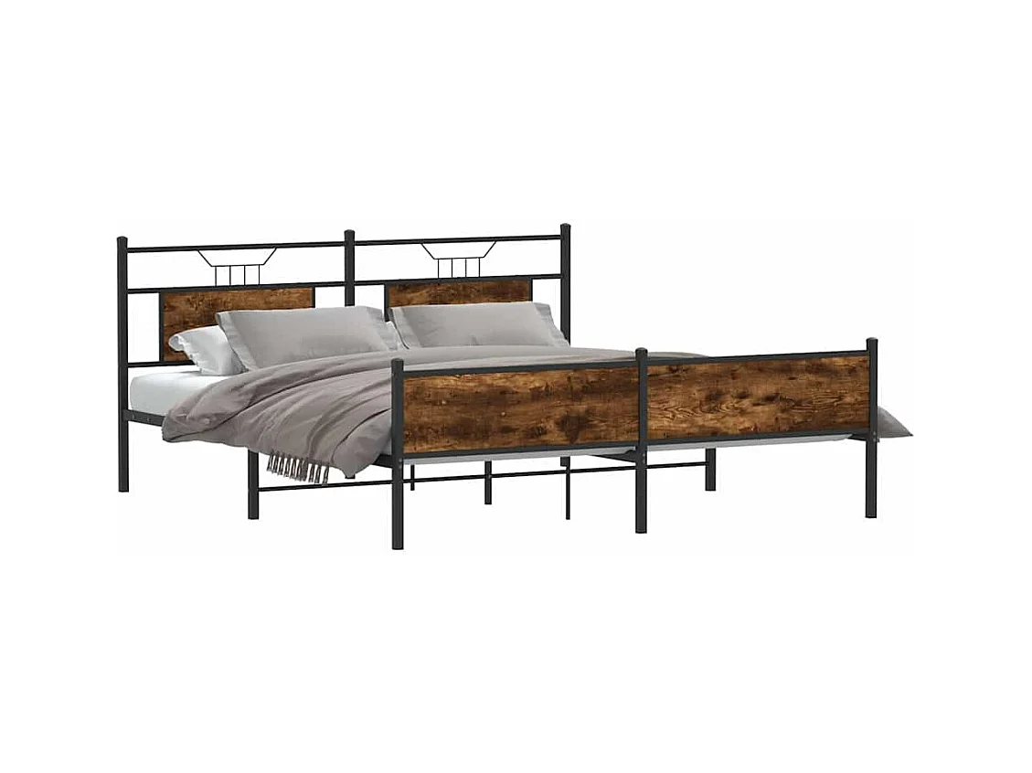 Lit double | Lit adulte | Cadre de lit en métal chêne fumé 183x213 cm