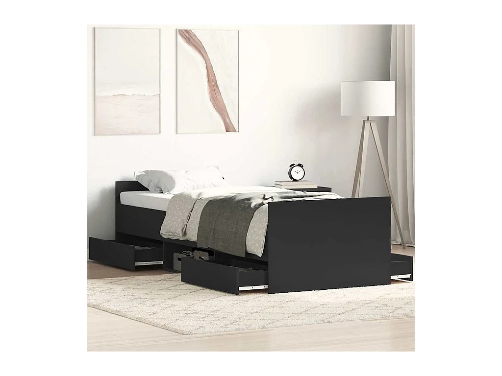 Lit simple | Lit adulte, enfant | Cadre de lit noir 90x190 cm