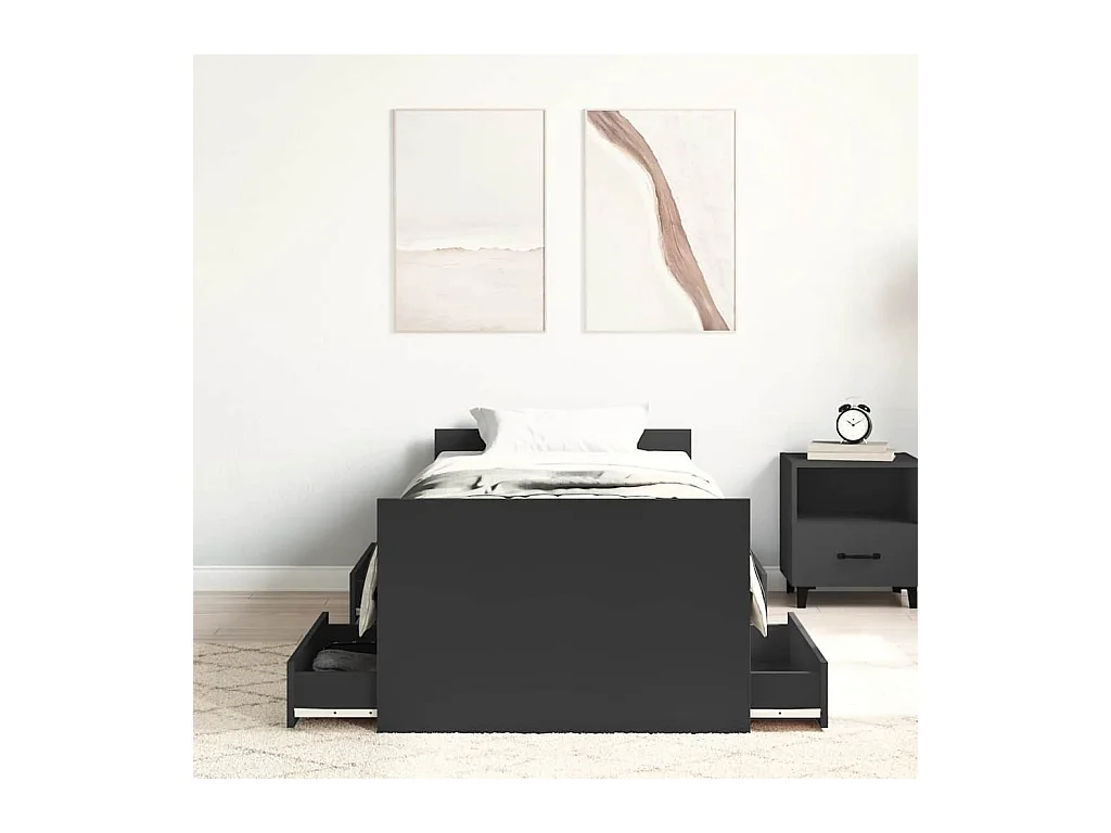 Lit simple | Lit adulte, enfant | Cadre de lit noir 90x190 cm