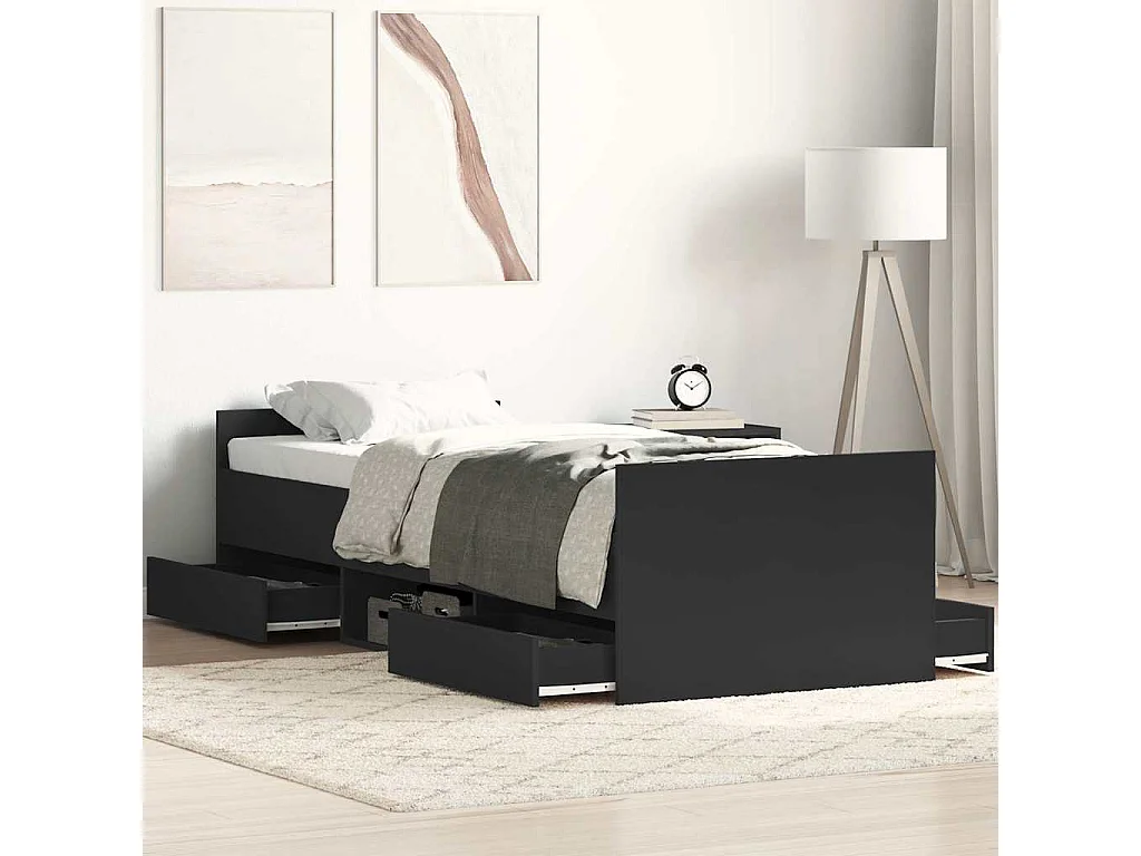 Lit simple | Lit adulte, enfant | Cadre de lit noir 90x190 cm