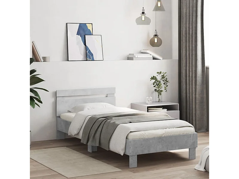 Lit simple | Lit adulte, enfant | Cadre de lit avec tête de lit gris béton 75x190 cm