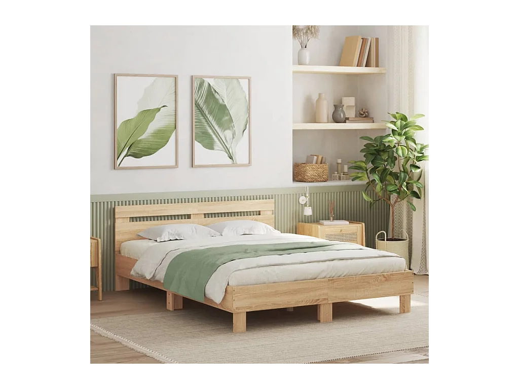 Lit double | Lit adulte | Cadre de lit avec LED chêne sonoma 140x200 cm
