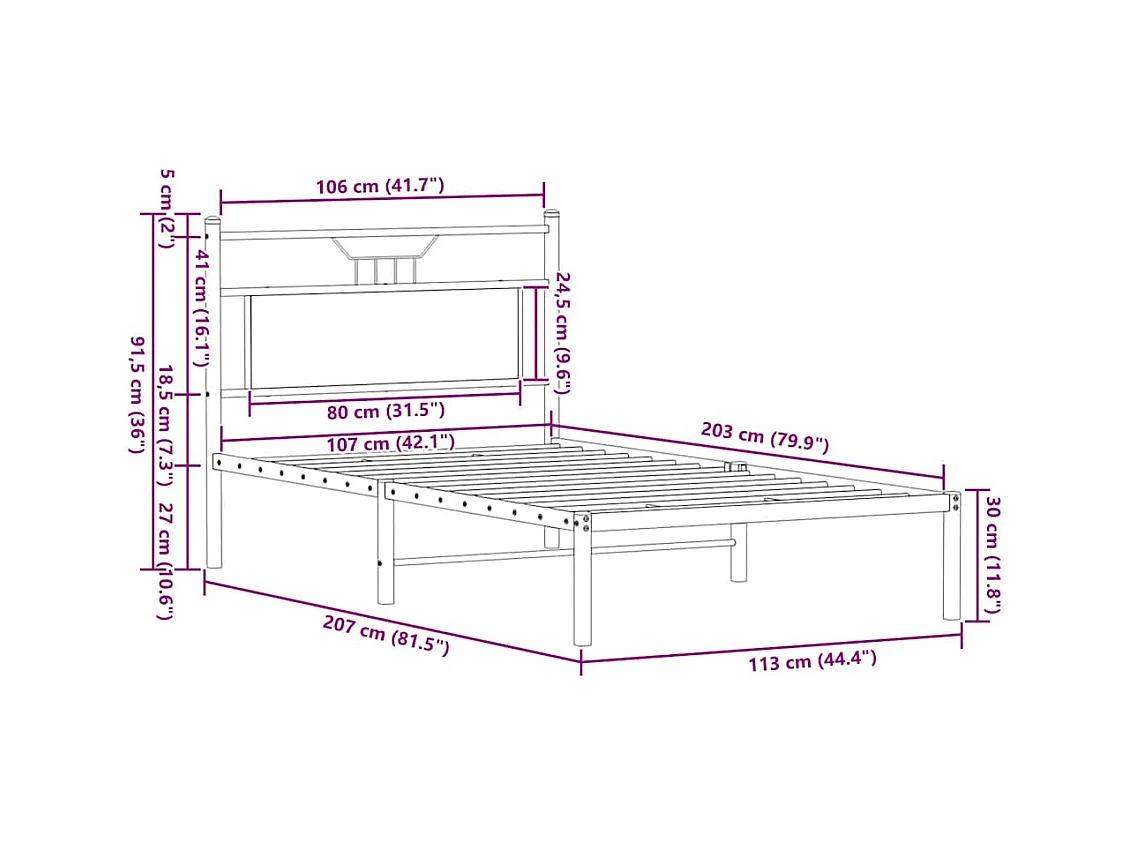 Lit simple | Lit adulte, enfant | Cadre de lit chêne fumé 107x203 cm bois ingénierie