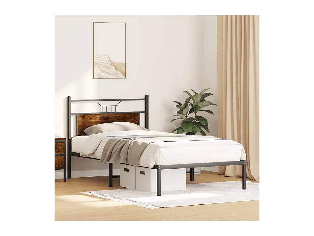 Lit simple | Lit adulte, enfant | Cadre de lit chêne fumé 107x203 cm bois ingénierie