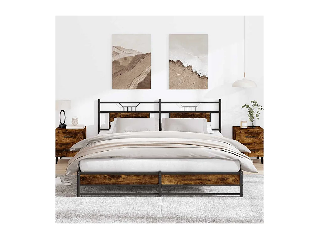Lit double | Lit adulte | Cadre de lit en métal chêne fumé 183x213 cm
