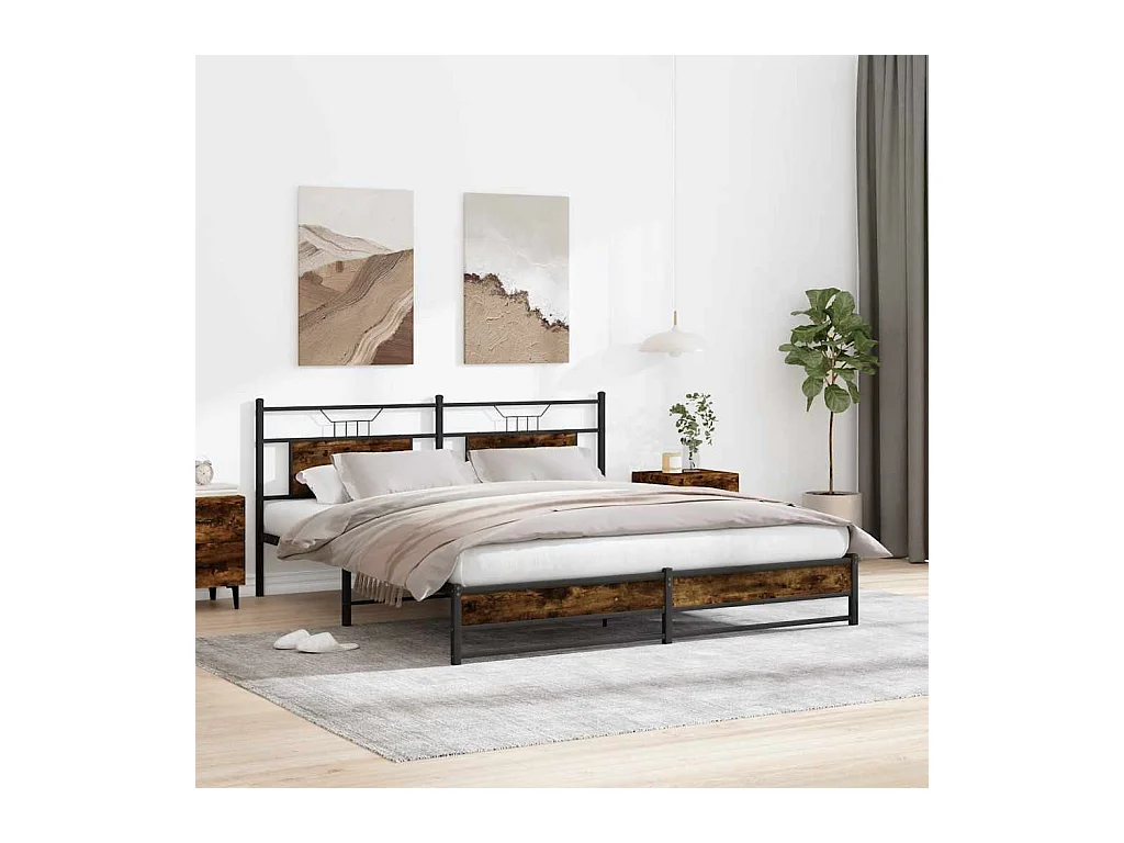 Lit double | Lit adulte | Cadre de lit en métal chêne fumé 183x213 cm