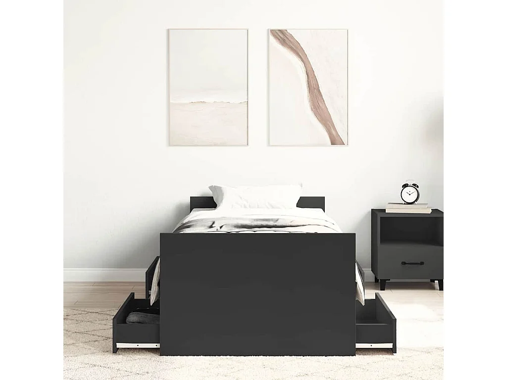 Lit simple | Lit adulte, enfant | Cadre de lit noir 100x200 cm