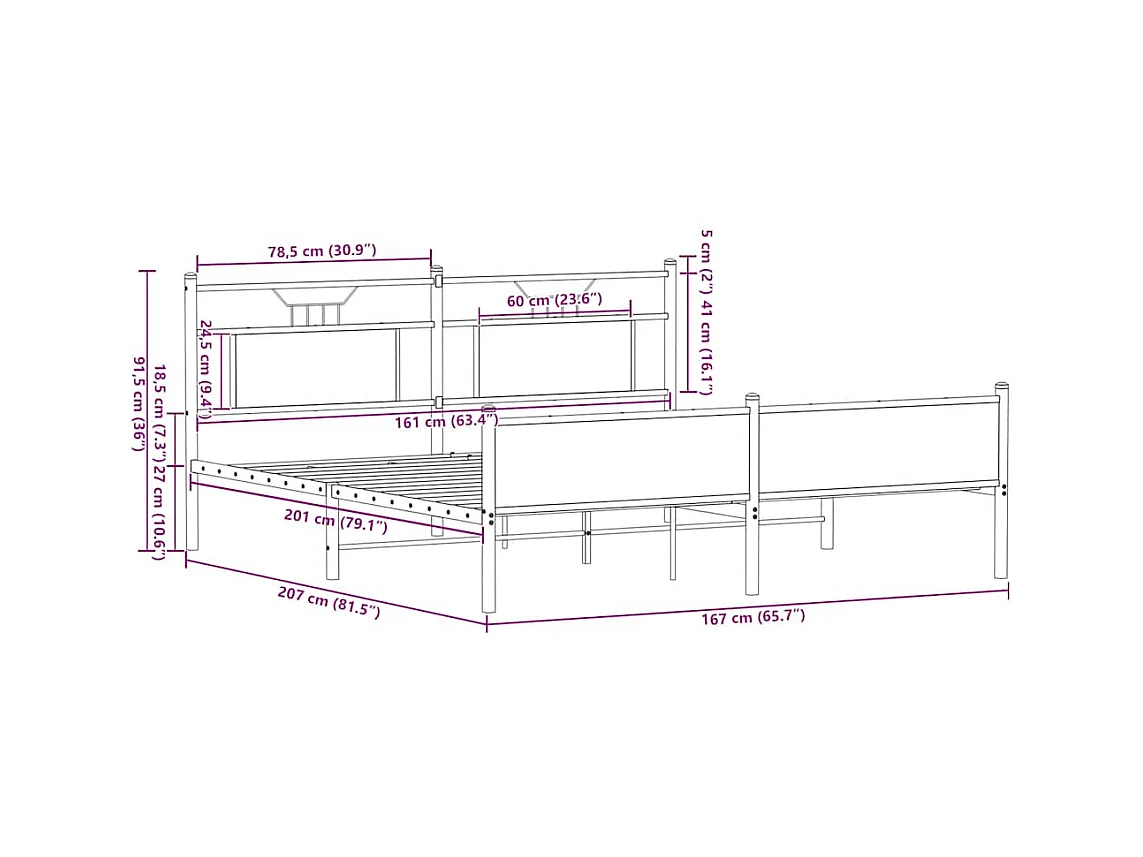 Lit double | Lit adulte | Cadre de lit en métal chêne sonoma 160x200 cm