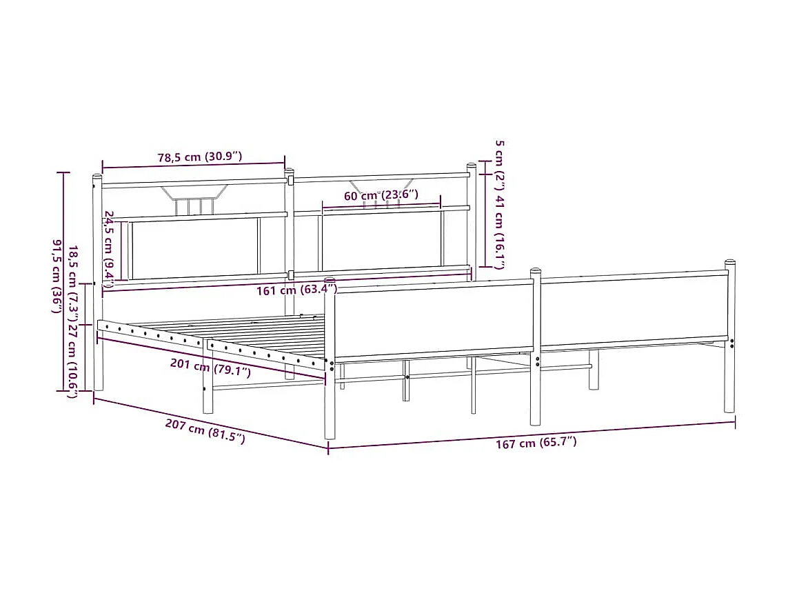Lit double | Lit adulte | Cadre de lit en métal chêne sonoma 160x200 cm