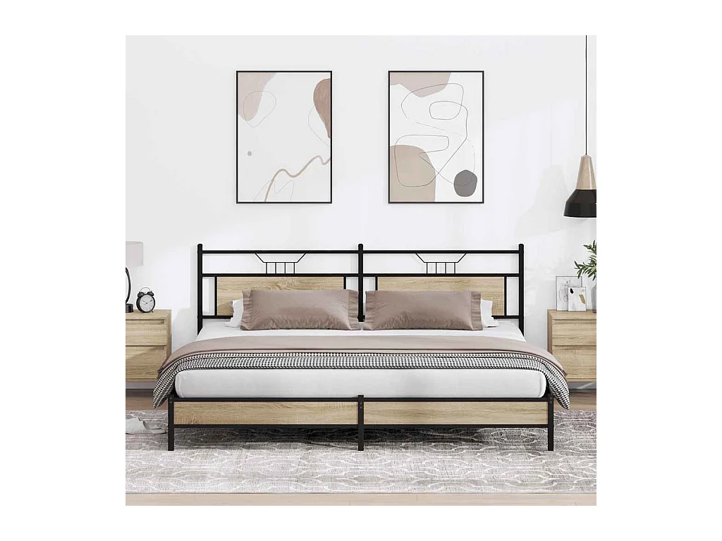 Lit double | Lit adulte | Cadre de lit en métal chêne sonoma 193x203 cm