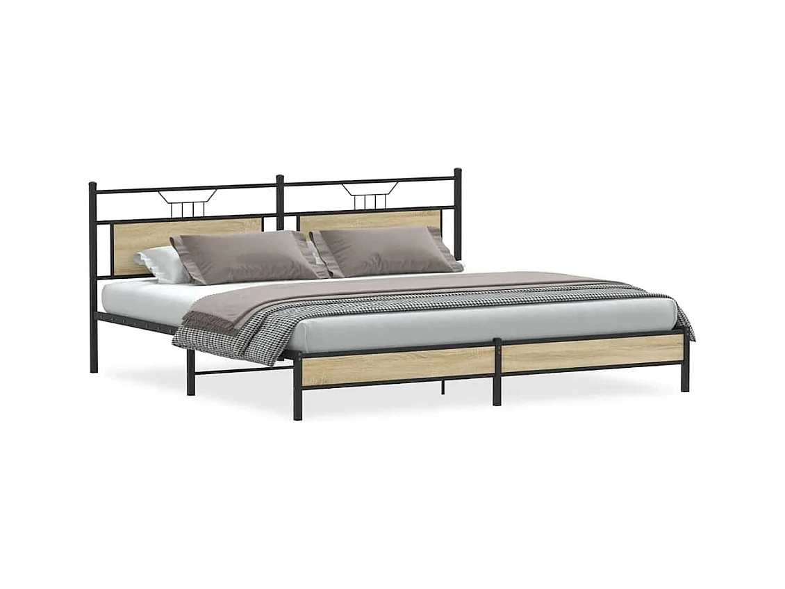 Lit double | Lit adulte | Cadre de lit en métal chêne sonoma 193x203 cm